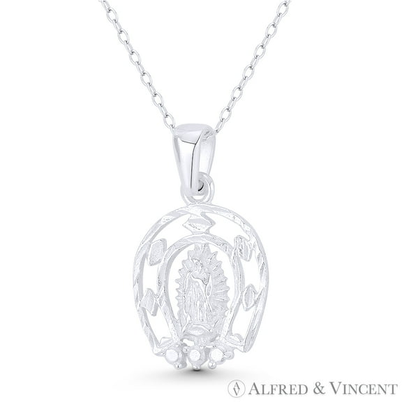 Holy Mother Virgin Mary Charm 27x16mm (1.1x0.6in) Pendant & Chain Necklace in .925 Sterling Silver