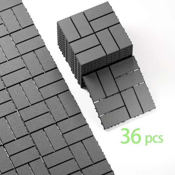 Interlock Deck Tile 12"x12" (36 Tiles/Box) - Slip-Resistant Outdoor Flooring, Patio Paver for Poolside, Backyard & Garden - Easy Snap Plastic Tiles(Gray/Brown)