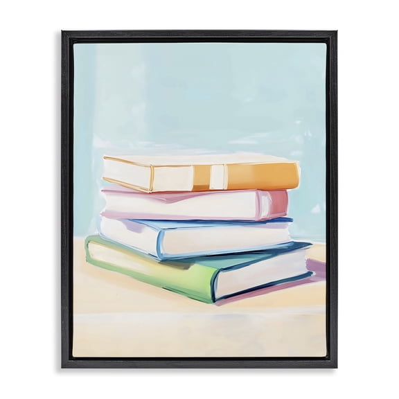 Stupell Industries Glam Pastel Reader's Book Stack Black Floating Frame Canvas Art, 17 x 21, by The Prints Vibe