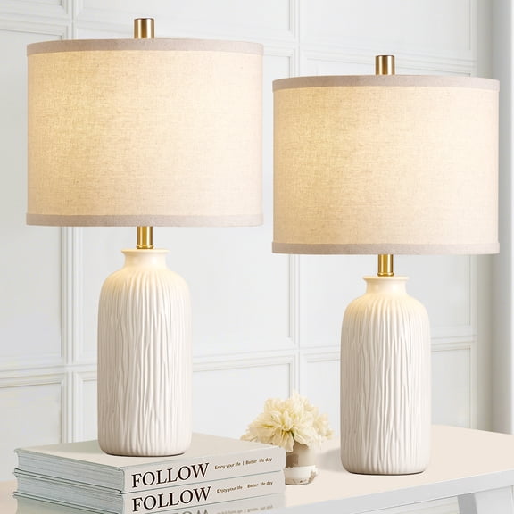 RORIA White Table Lamps Set of 2, 21" Modern Ceramic Bedside Lamps, Suitable for the Living Room, Bedroom Nightstands, and Office (Bulbs Included)