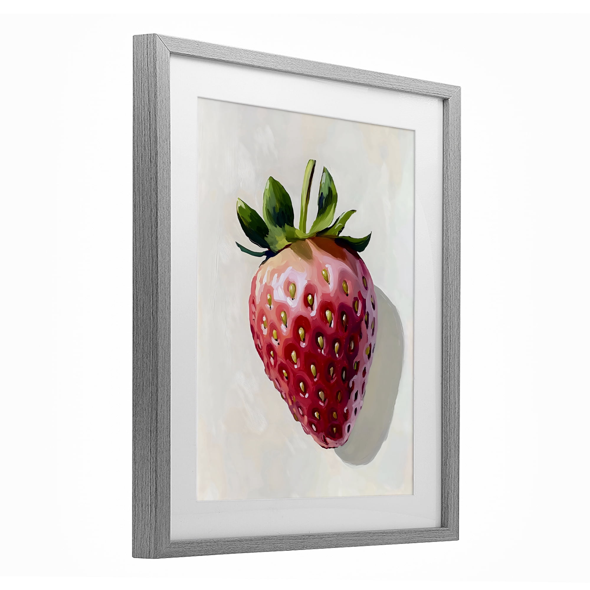 Stupell Industries Juicy Shine Strawberry Gray Framed Print Under Glass, design by The Prints Vibe