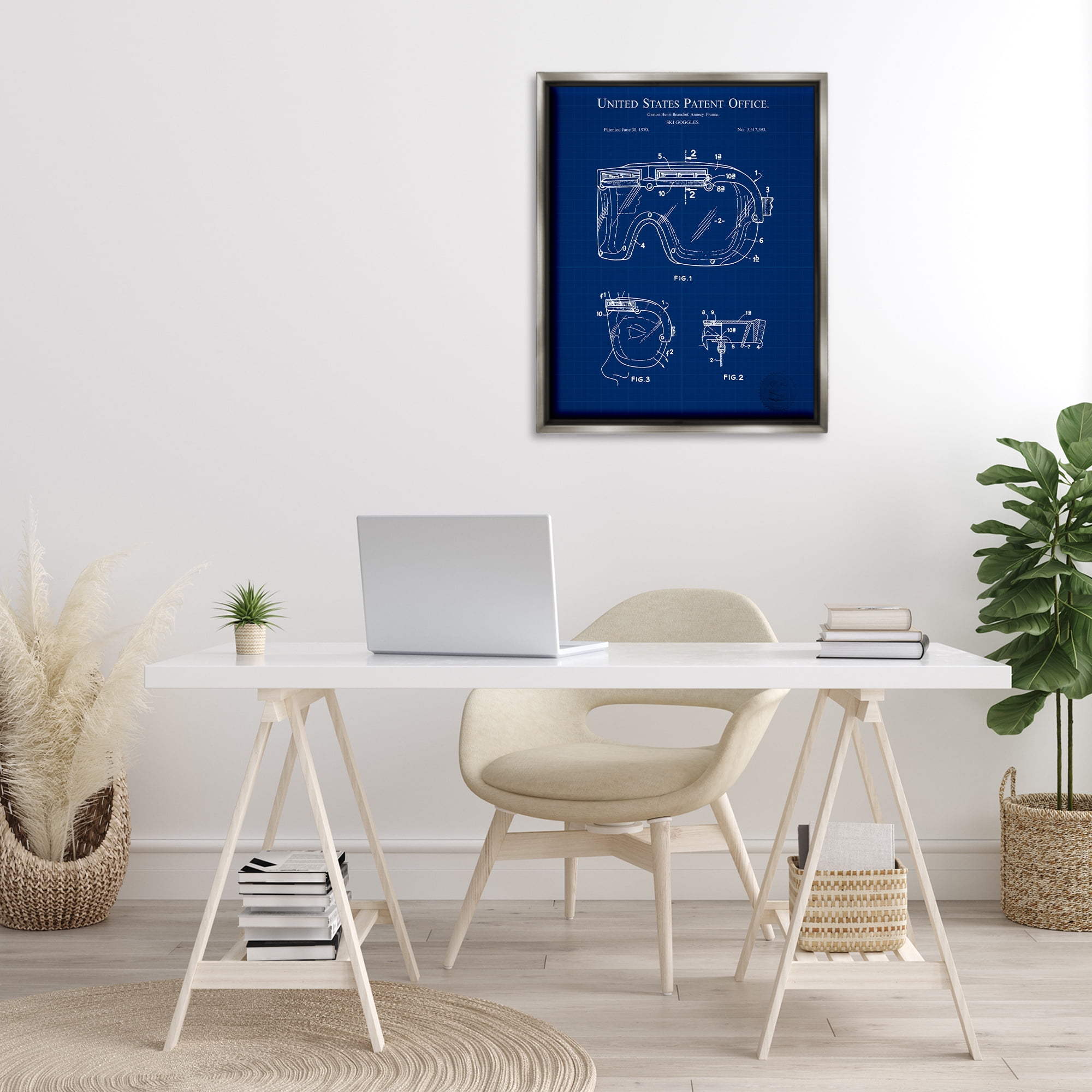 Stupell Industries Ski Goggles Blueprint Sports Painting Gray Floater Framed Art Print Wall Art, 25 x 31