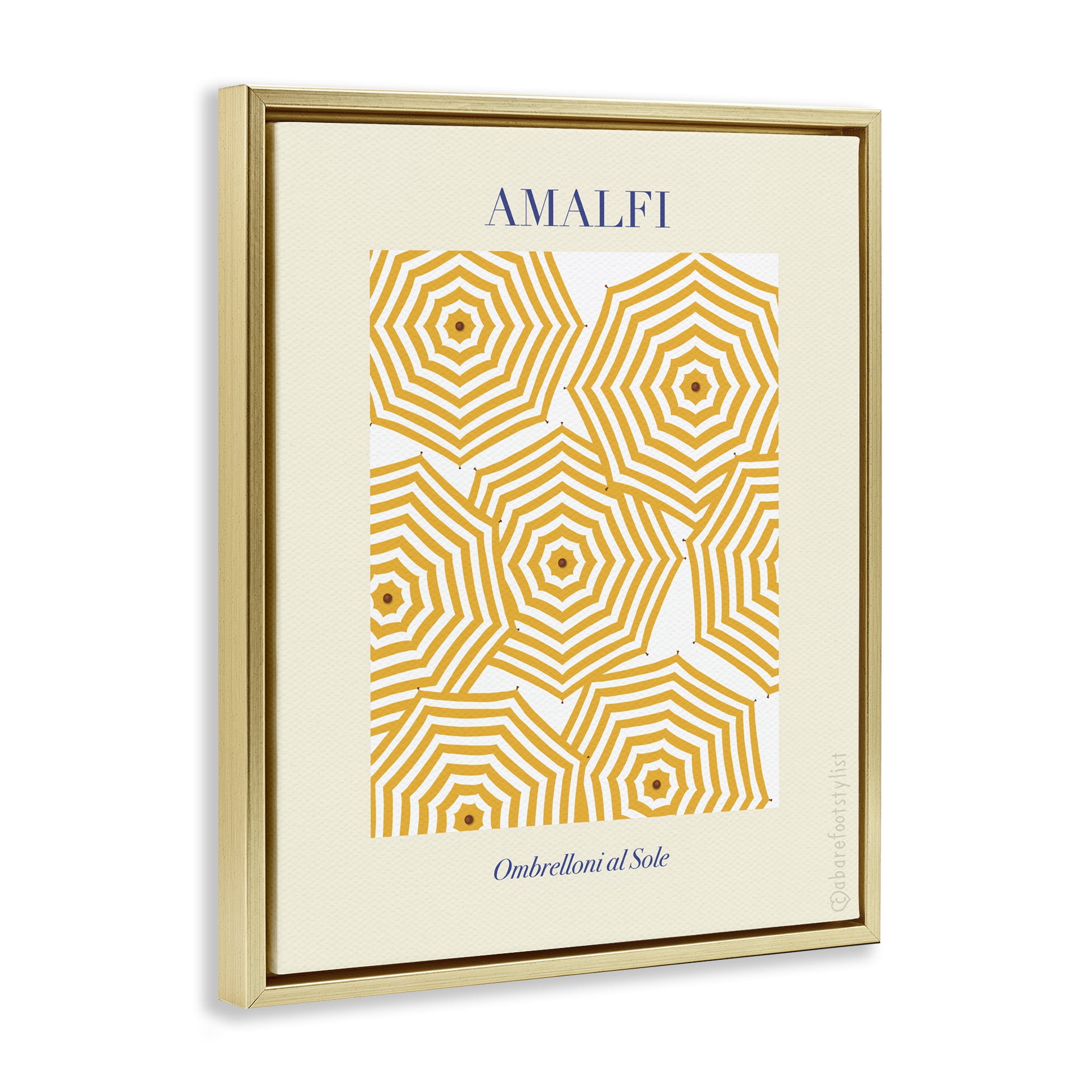 Stupell Industries Yellow Amalfi Umbrellas Gold Framed Floater Canvas Wall Art, design by A Barefoot Stylist