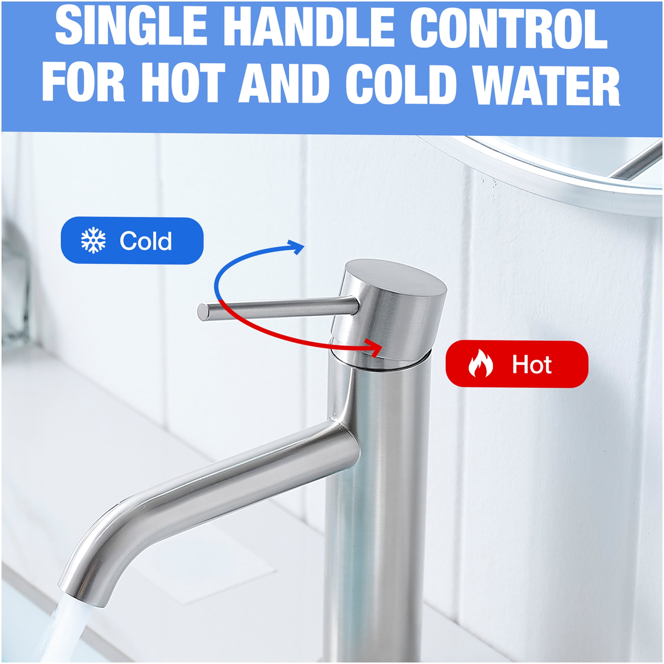 JERFIT Single Hole Bathroom Faucet, Brushed Nickel Modern Single Handle Vessel Sink Faucet with High Arc Spout for Vanity Basin, Ceramic Cartridge, Easy Installation