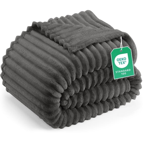 Utopia Bedding Grey Striped Fleece Blanket Queen Size  Fluffy, Warm & Lightweight Ribbed Throw for Bed, Sofa & Chair - Soft Cozy Blanket for Home Decor & Gifting (90x90 Inches)
