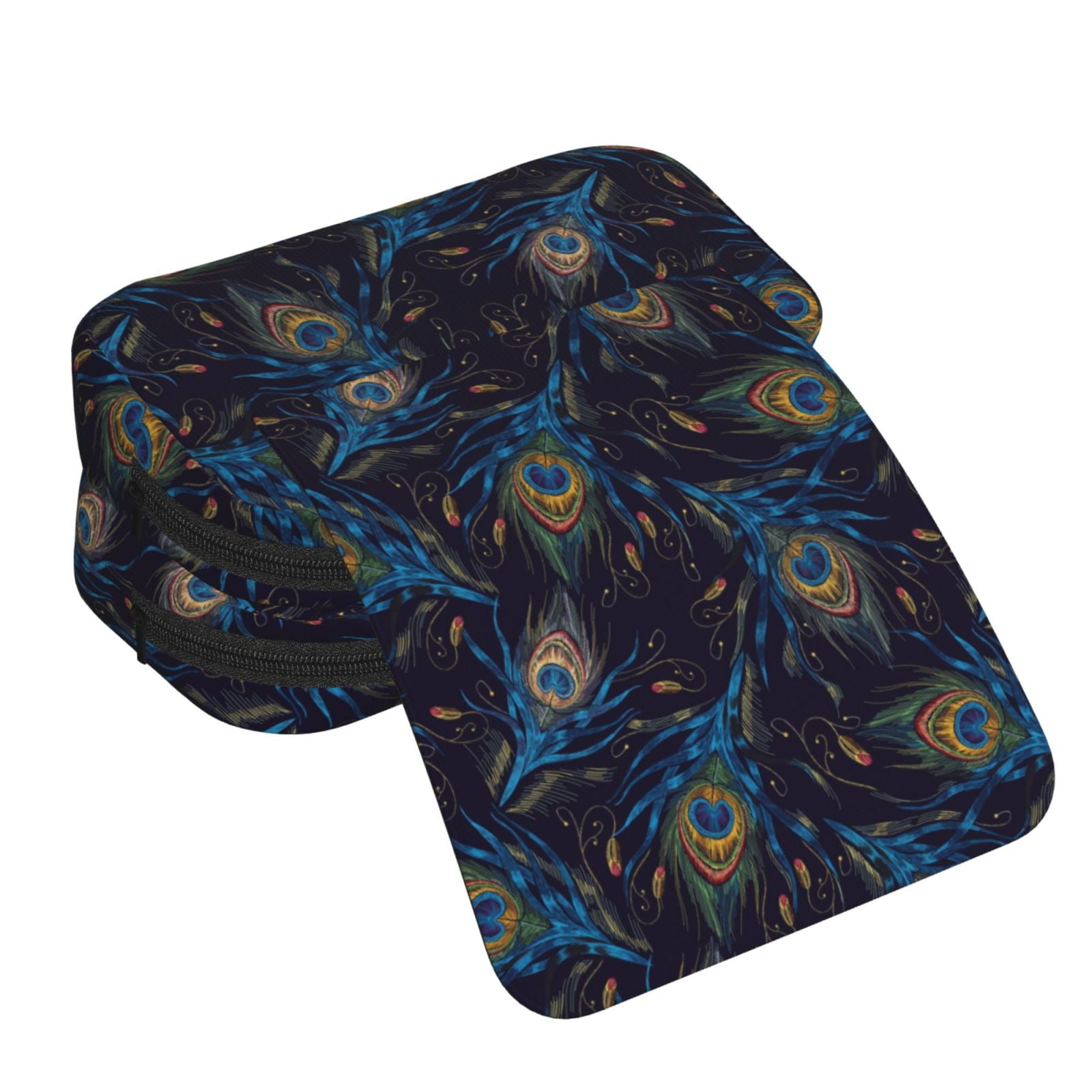 Rateoe Peacock Feathers Pattern Double Clamshell Pen Case, Storage Organizer with Two Zipper Compartments– Holds Up to 50 Pencils & Pens