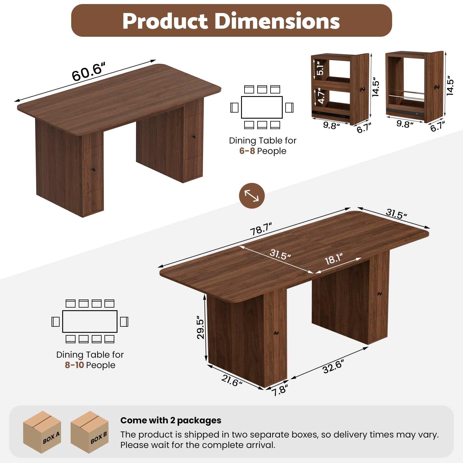 Advwin Extendable Dining Table for 6-10 People, 63" to 79" Space-Saving Folding Table with 4 Storage Drawers, Modern Rectangular Wooden Expandable Table for Dining Room, Kitchen, Office, Walnut