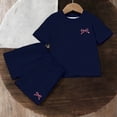 thumbnail image 5 of Virmaxy Cute Bow Print Drop Shoulder Basic Top and Shorts Set Girls Summer Two Piece Casual Outfit for Everyday Play and Comfort, for 3-14Y Navy, 5 of 6