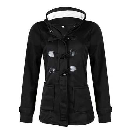 Women's Pullover Hoodies Coat Autumn Winter Overcoat Full Sleeve Hooded Horns Buckle Outwear Thickening Wool Zipper up Jacket for Women Gifts for Ladies