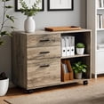 thumbnail image 2 of Ktaxon 3 Drawer File Cabinet with Open Shelf, Wood Rolling File Cabinet with Open Shelves,Legal & Letter Size Gray, 2 of 8
