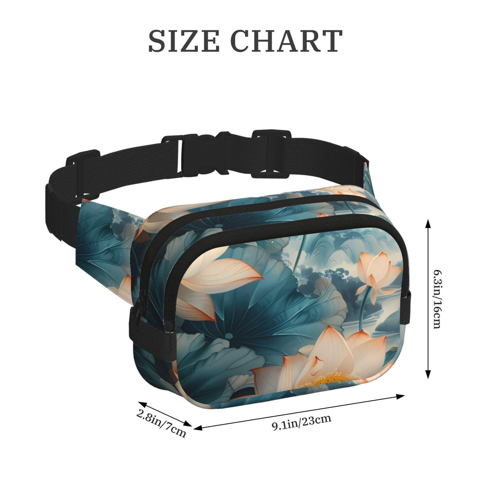 Picia Mountain Lotus Serenity Print Square Double-Layer Waist Bag Mini Adjustable Waist Belt Bag Exercise Running Travel Hiking