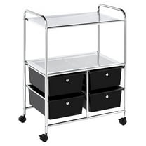 Rolling Storage Cart with Drawers - 2 Shelf Metal Utility Cart on Wheels, Black - Organizer for Home, Office, Palette, 25 x 15.5 x 32.5 Inch