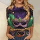 thumbnail image 1 of RKSTN Mardi Gras 3/4 Sleeve T Shirts for Women Top Oversized Crewneck Carnival Mask Print 3/4 Length Sleeve Shirt Womens Casual Round Neck Mask Tuesday Carnival Party Three Quarter Sleeve Tee Shirt, 1 of 5