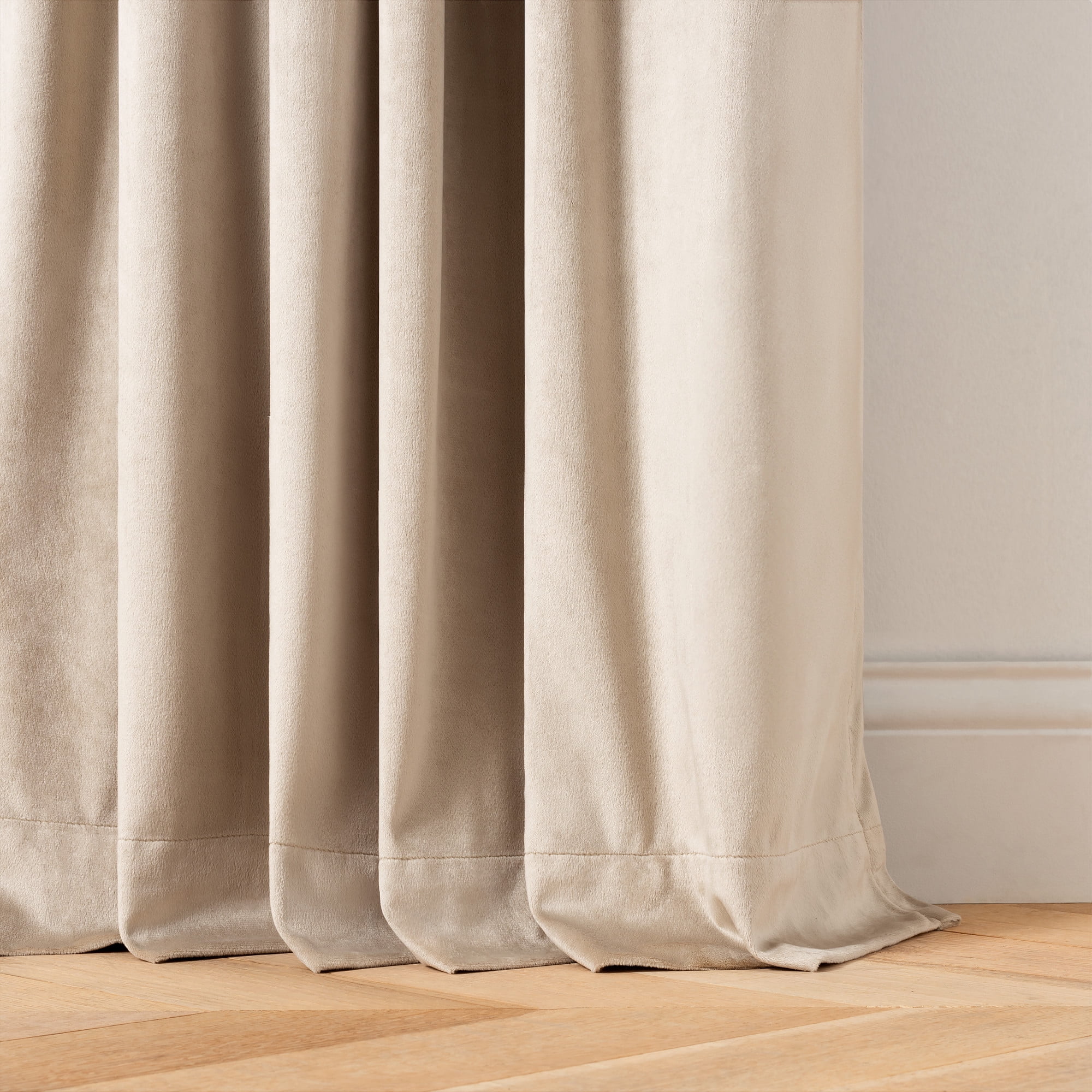 Martha Stewart Martha’s Velvet Curtain Panel Pair, Linen, Pole Top, Back Tab, Room Darkening, Lined, Indoor, Adult, 2 Piece Set, 50" x 63"