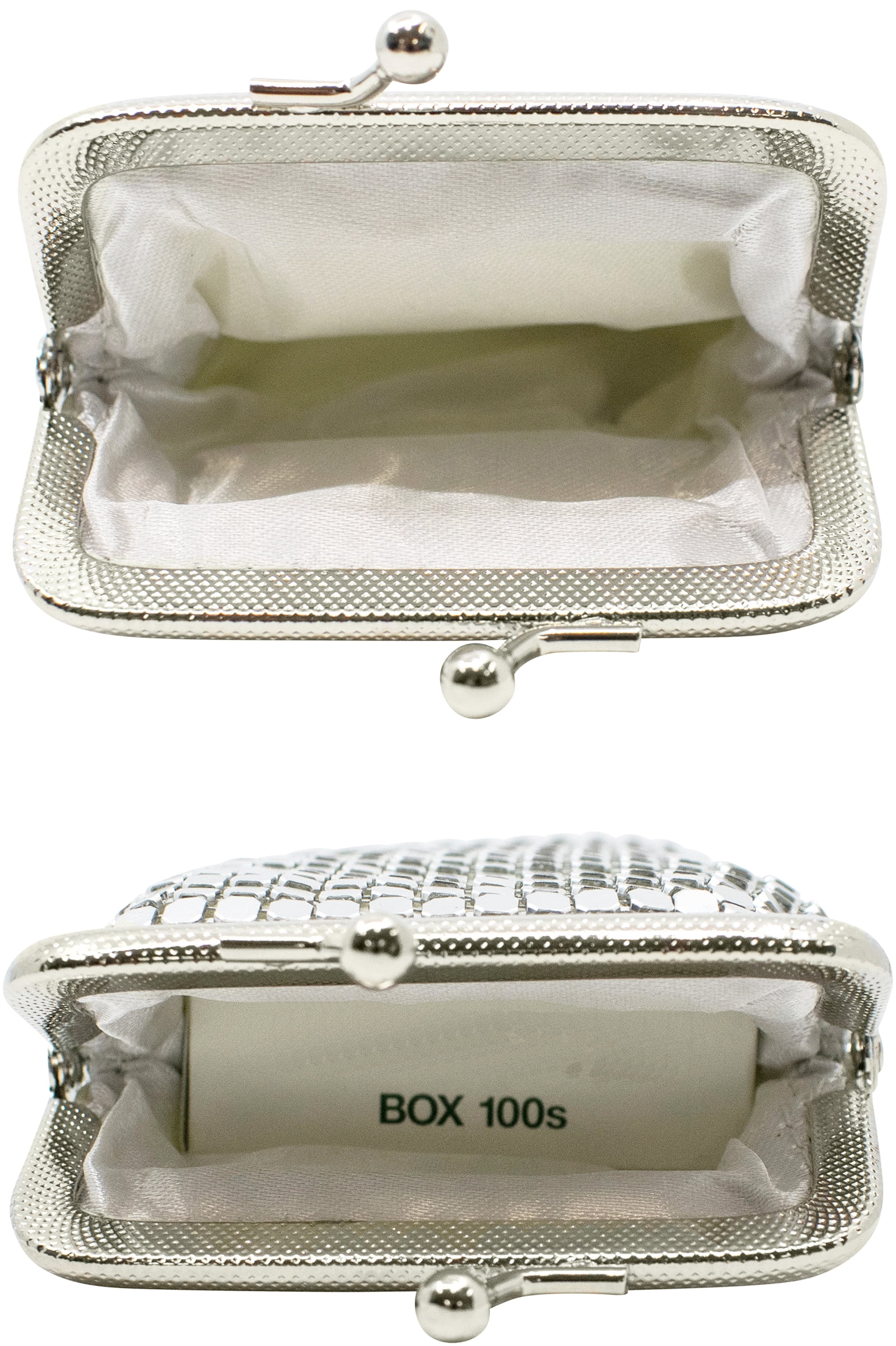 Set of 2 Vintage Soft Metallic Mesh Long Cigarette Case Purses With Lighter Pocket (4mm, Silver)