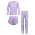 thumbnail image 3 of iEFiEL 3Pcs Kids Girls Swimsuit Tie-dye Print Swim Top with Shorts Pants Swimwear Pool Beach UPF 50+ Rashguard Purple 9-10, 3 of 7