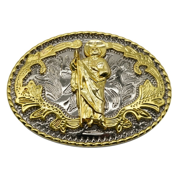 Western Belt Buckle Gold Silver Saint Jude San Judas Cowboy Buckle