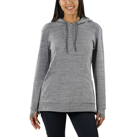 Spyder Women's Moister Wicking Brushed Fabric Active Top Thumb Holes Tunic Length Hoodie-Gray / XXL