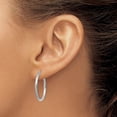 thumbnail image 3 of 14k White Gold Satin and Diamond-cut 2.2mm Round Hoop Earrings - 25mm, 3 of 6
