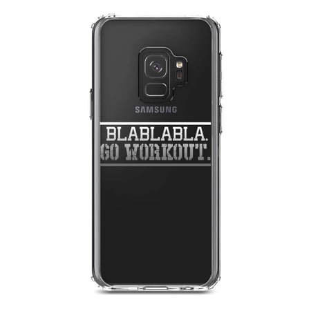DistinctInk Clear Shockproof Hybrid Case for Samsung Galaxy S9 (5.8 Screen) - TPU Bumper Acrylic Back Tempered Glass Screen Protector - Blablabla Go Workout.