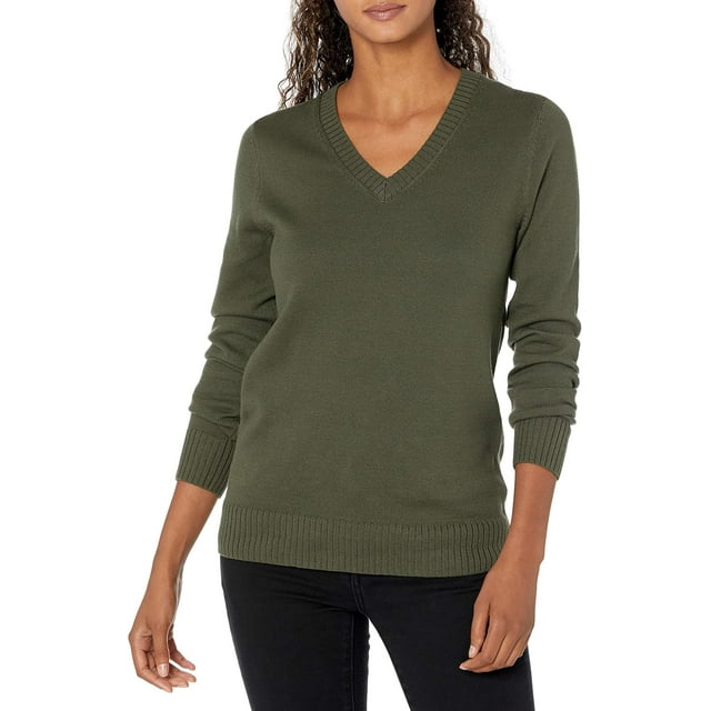 walmart Essentials Women's Standard 100% Cotton V-Neck Sweater