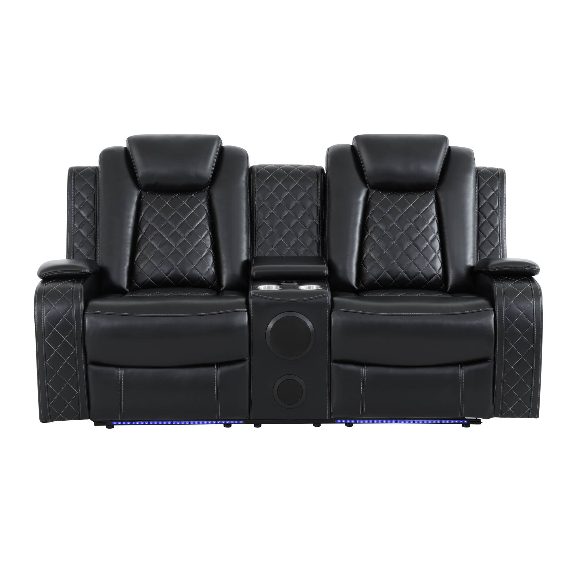 Power Recliner Sofa Loveseat with LED Lights&Speaker, Leather Reclining Sofa Couch,USB Ports & Cup Holders, Home Theater Seating, Black