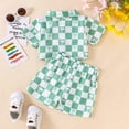 thumbnail image 4 of YASUTNKS Toddler Baby Girl Boy Summer Outfits Checkerboard Short Sleeve Lapel Button Down Shirt and Shorts Sets Cute Clothes, 4 of 7