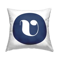 Stupell Industries Blue Circle Letter V Square Decorative Printed Throw Pillow, 18 x 18