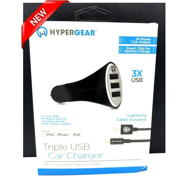 NEW HyperGear Triple USB Fast Car Charger for iPhones, iPods, and iPads
