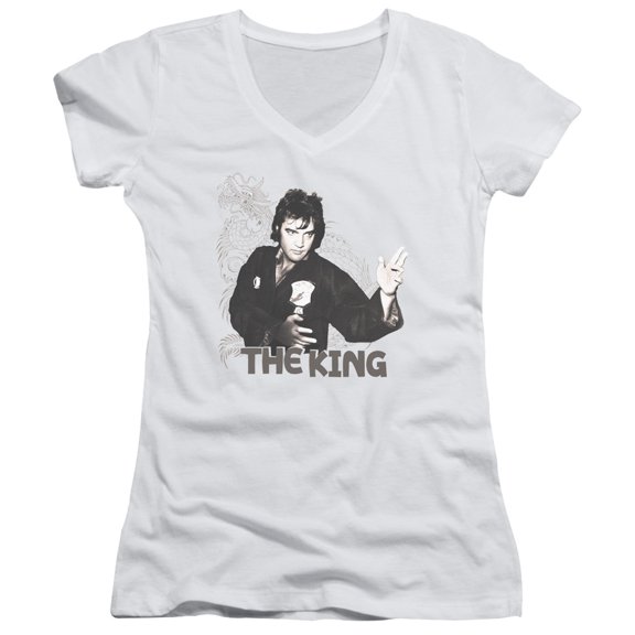 Elvis Presley Fighting King Junior Women's V-Neck T-Shirt White
