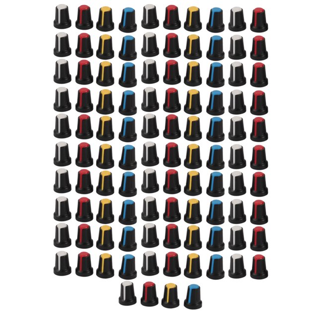 Unique Bargains 6mm Hole Diameter Shaft Potentiometer Control Rotary Knobs Cap 4 Color 104 Pcs