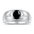 thumbnail image 1 of RYLOS Men's Rings Sterling Silver Classic 8X6MM Oval Gemstone &  Diamond Ring Cabochon Onyx October Birthstone Rings For Man Silver Rings Size 13, 1 of 7