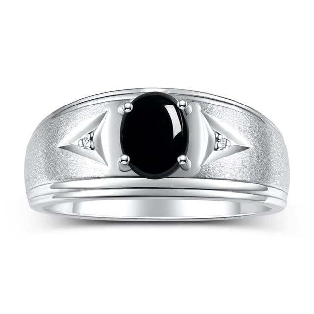 RYLOS Men's Rings Sterling Silver Classic 8X6MM Oval Gemstone & Diamond Ring Cabochon Onyx October Birthstone Rings For Man Silver Rings Size 13