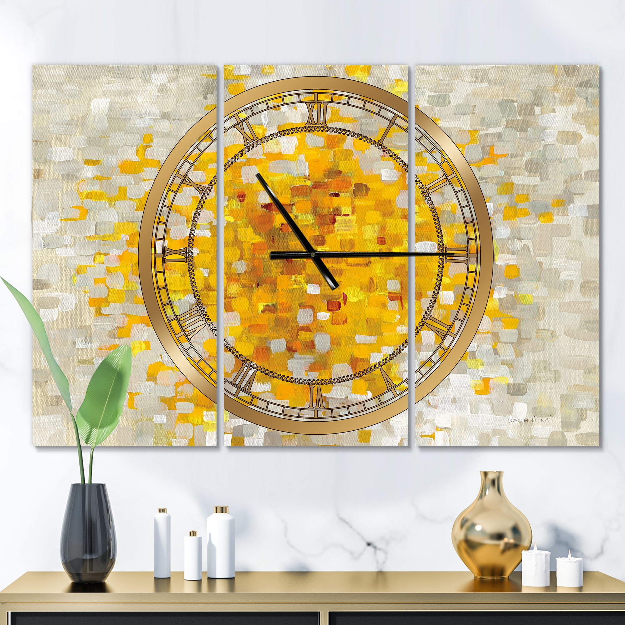 Designart 'Glam Yellow Explosion Blocks' Modern Wall Clock