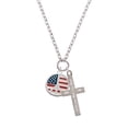 thumbnail image 2 of Delight Jewelry Silvertone Large Peace Sign with USA Flag I Set You Apart Engraved Cross Zoey Necklace, 28", 2 of 4