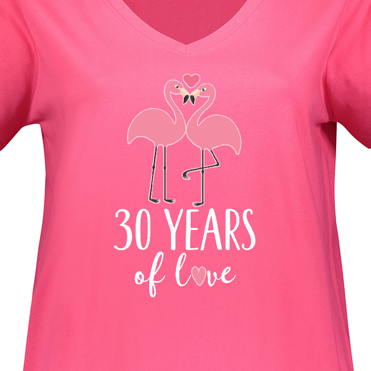 Inktastic 30th Anniversary Gift Flamingo Couple Women's Plus Size V-Neck T-Shirt - image 3 of 4