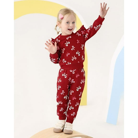 WESIDOM Toddler Girl Clothes 3Pcs Little Girls Outfits Ruffle Long Sleeve Top Pants Set Handband 12M-5T Clothing