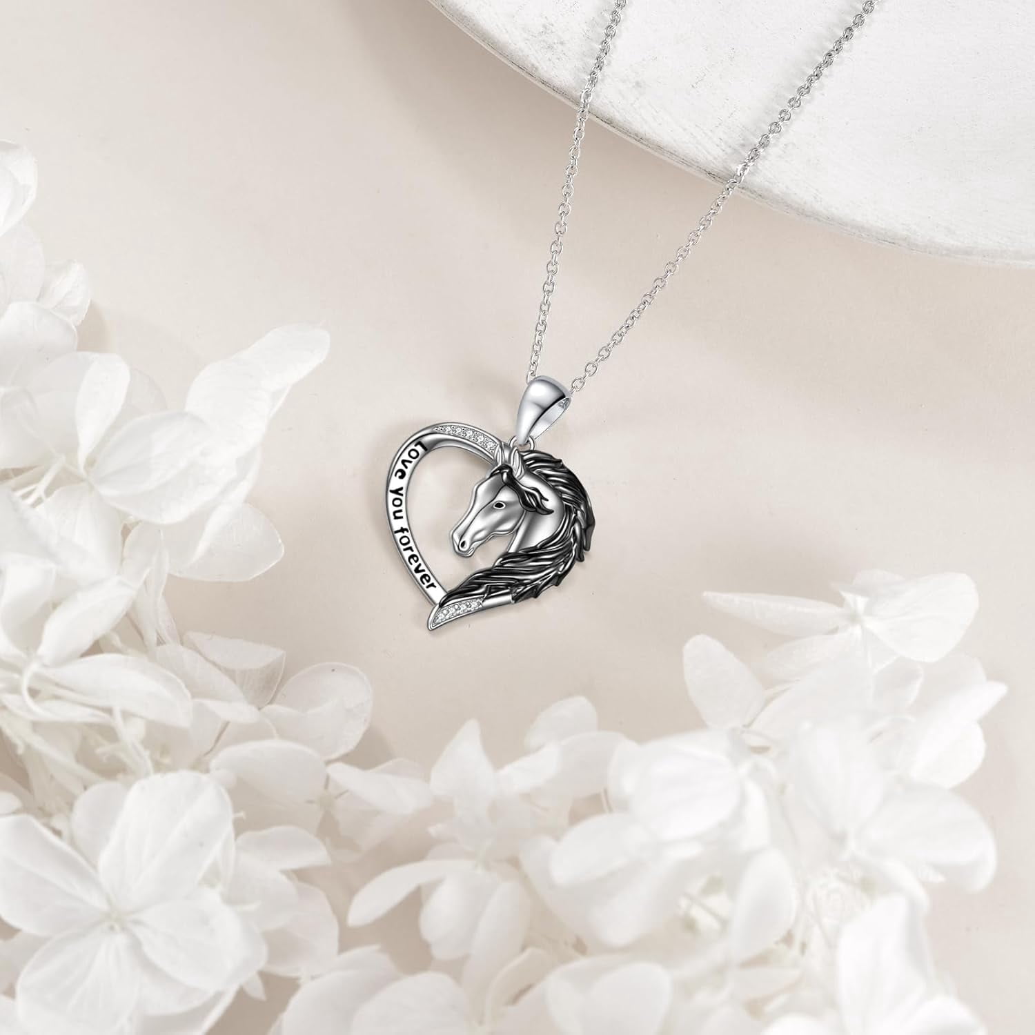 Black Horse Necklaces for Women Sterling Silver Horse Heart Pendant Jewelry for Equestrian and Horse Lovers Gifts