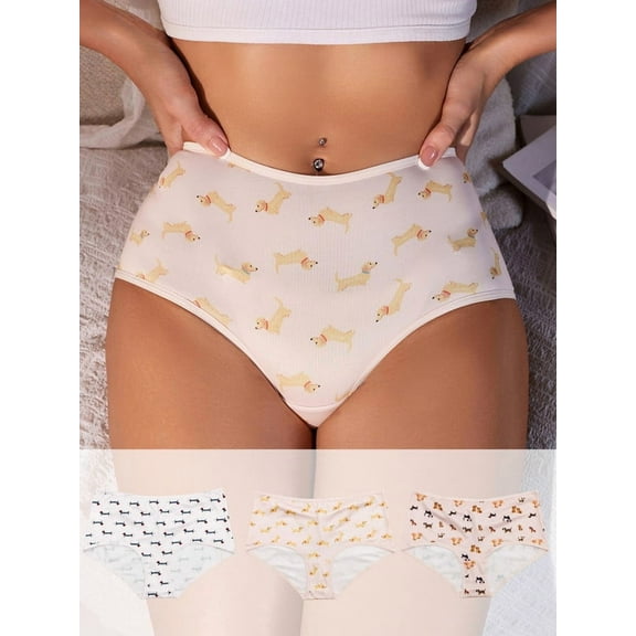 3 Pack Fun Puppy Print Mid-rise No Show Briefs for Women and Girls