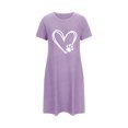 thumbnail image 4 of Sakmal Purple Moomoo Dresses for Women Lightweight Loose Cozy Pajama Dress Short Sleeve Crew Neck Short Heart Print Nightgowns S-2XL, 4 of 5