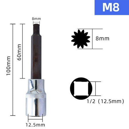 

100mm M5-M18 12.7mm Drive Wrench Socket Adapter 12 Point Screwdriver Bit