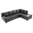 thumbnail image 3 of Contemporary Home Living Tufted Reversible Faux Leather L-Shape Sectional Sofa - 111" - Dark Brown, 3 of 6