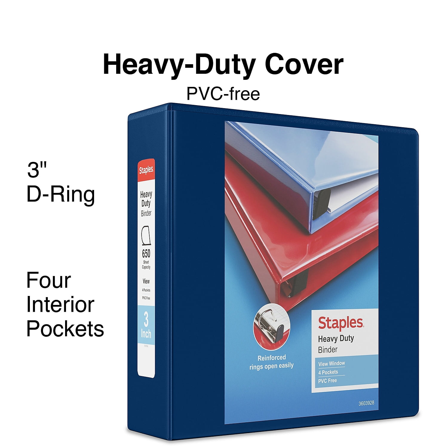Staples Heavy Duty 3' 3-Ring View Binder Blue (24691) 82668