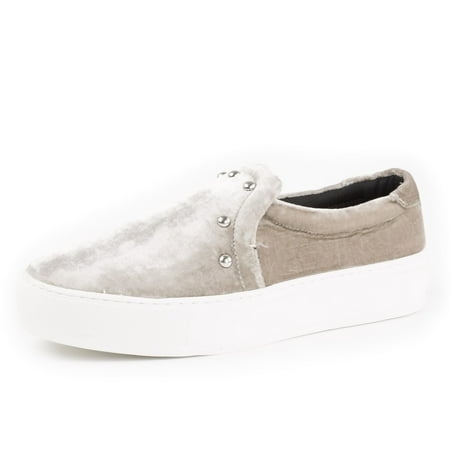 Velvet Putty - Rebecca Minkoff Women's Noelle Stud Velvet Slip-On Sneakers US 10 Putty
