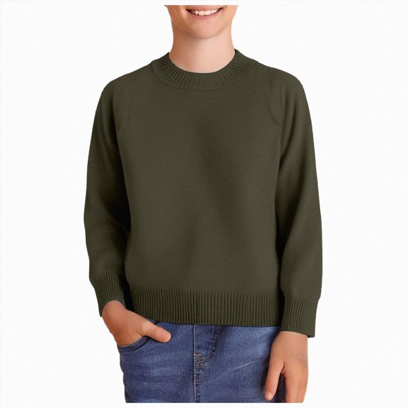 Splozh Kids Sweaters Girls 1-8 Years Boys Sweaters Kids Crewneck Long Sleeve Knit Pullover Sweater,Dark Green,12-18 Months