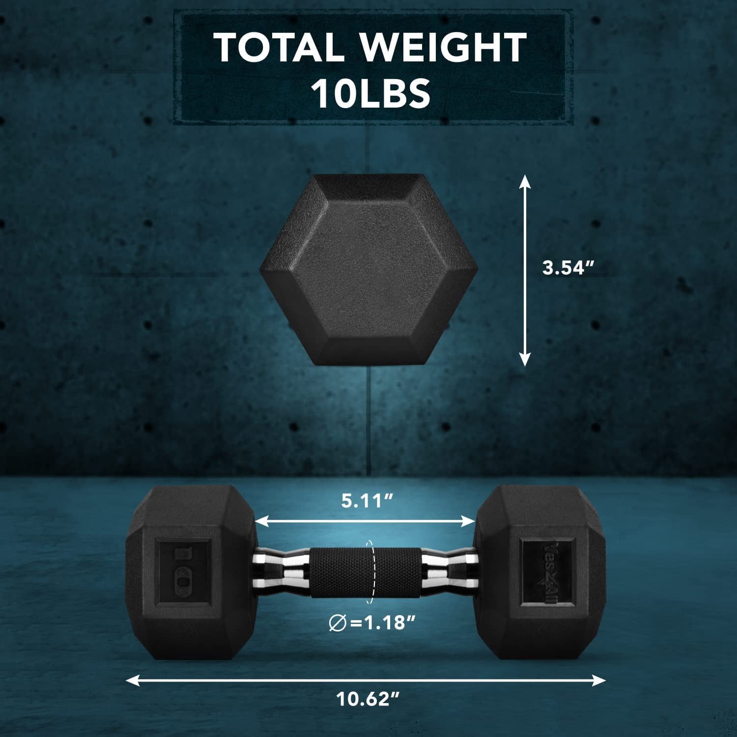 Yes4All 10 lbs Hex Rubber Grip Dumbbell Weight Set, Single