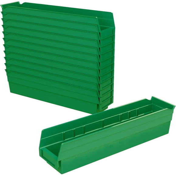 Akro-Mils Bacs d'Étagère en Plastique 30128, Bacs de Rangement Robustes pour Garage, Placard et Organisation de Tiroirs, 18 Pouces x 4 Pouces x 4 Pouces, Vert, Lot de 12