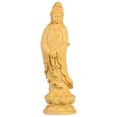 thumbnail image 1 of Escultura de Guanyin de madera (1 unidad), decoración única para el hogar, ideal para el budismo y la consagración (amarilla)., 1 of 8