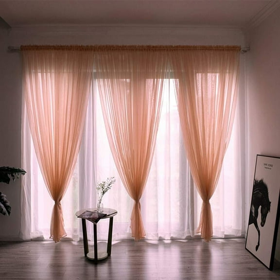 Sheer Curtains Crushed Rod Pocket Solid Tulle Natural Linen Window Panel 79 inches Long Airy Light Filtering Semi Translucent Drape for Bedroom Living Room, 39"x79", Wine