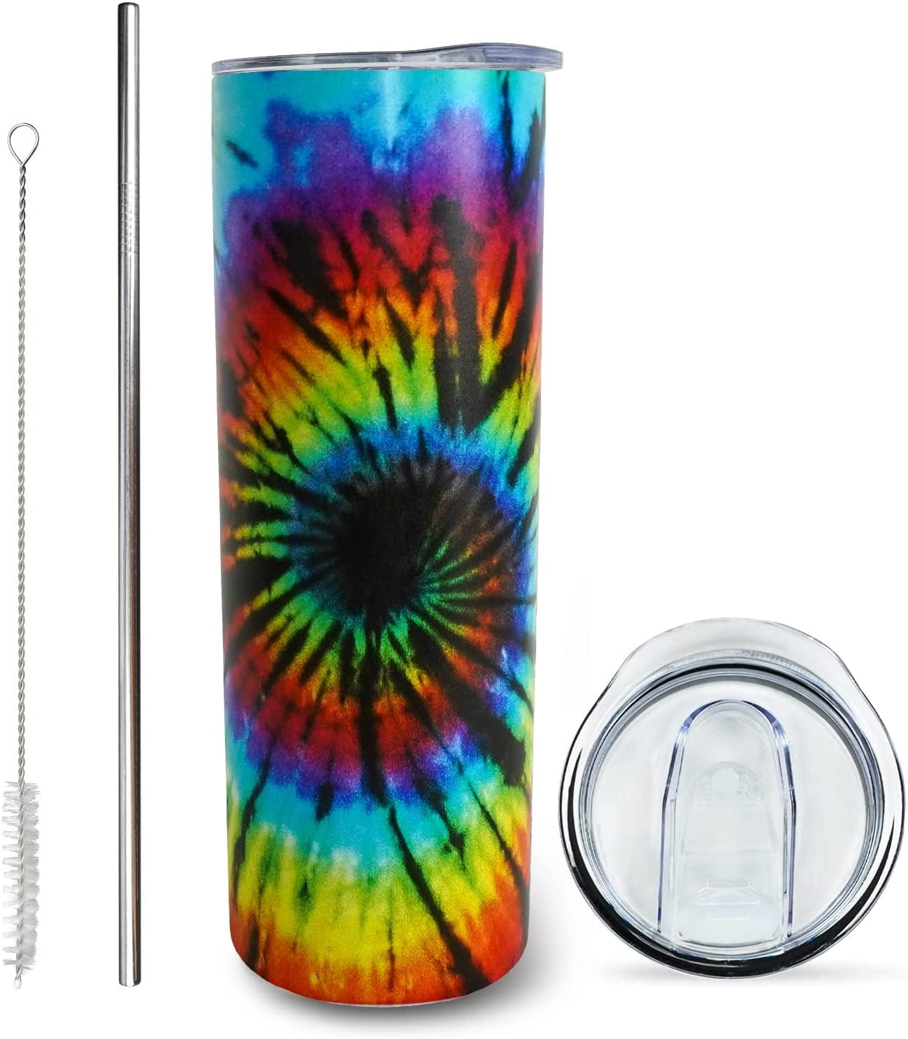 Tie Dye Skinny Tumblers with Lids and Straws, Colorful Rainbow Stainless  Steel Vacuum Insulated Double Wall Travel Tumbler Cups 20 OZ for Men Women  